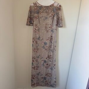 JS Collections Floral Embroidered Maxi Dress - Beige and Blue